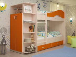 Кровать 2-х ярусная Мая с ящиками и шкафом на латофлексах оранж в Качканаре - kachkanar.magazinmebel.ru | фото