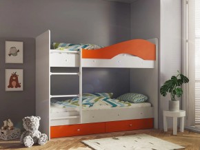 Кровать 2-х ярусная Мая с ящиками на латофлексах белый-оранж в Качканаре - kachkanar.magazinmebel.ru | фото