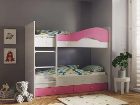 Кровать 2-х ярусная Мая с ящиками на латофлексах белый-розовый в Качканаре - kachkanar.magazinmebel.ru | фото