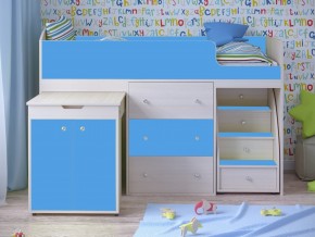 Кровать чердак Малыш 80х180 Дуб молочный, Голубой в Качканаре - kachkanar.magazinmebel.ru | фото