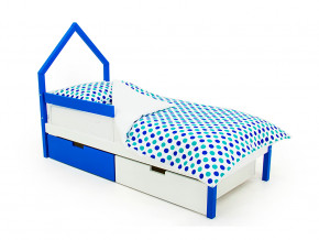 Кровать-домик мини Svogen с ящиками и бортиком сине-белый в Качканаре - kachkanar.magazinmebel.ru | фото