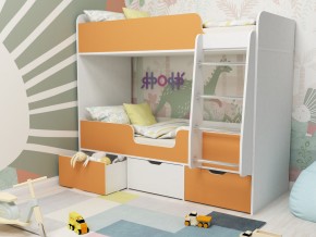 Кровать двухъярусная Малыш двойняшка белый-оранжевый в Качканаре - kachkanar.magazinmebel.ru | фото