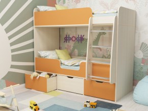 Кровать двухъярусная Малыш двойняшка дуб молочный-оранжевый в Качканаре - kachkanar.magazinmebel.ru | фото