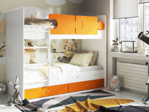 Кровать двухъярусная Тетрис латы с бортиками белый-оранжевый в Качканаре - kachkanar.magazinmebel.ru | фото - изображение 1