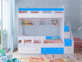Кровать двухъярусная Юниор 1 винтерберг-белый с голубым в Качканаре - kachkanar.magazinmebel.ru | фото
