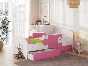 Кровать Мозаика с ящиком и бортиками на ламелях белый-розовый в Качканаре - kachkanar.magazinmebel.ru | фото