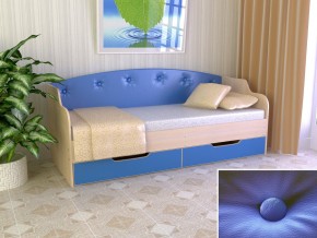 Кровать Юниор Тип 2 дуб молочный/синий 800х1600 в Качканаре - kachkanar.magazinmebel.ru | фото